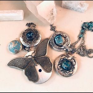 Locket Bundle. 5 Lockets Blue Stone. Blue Necklace